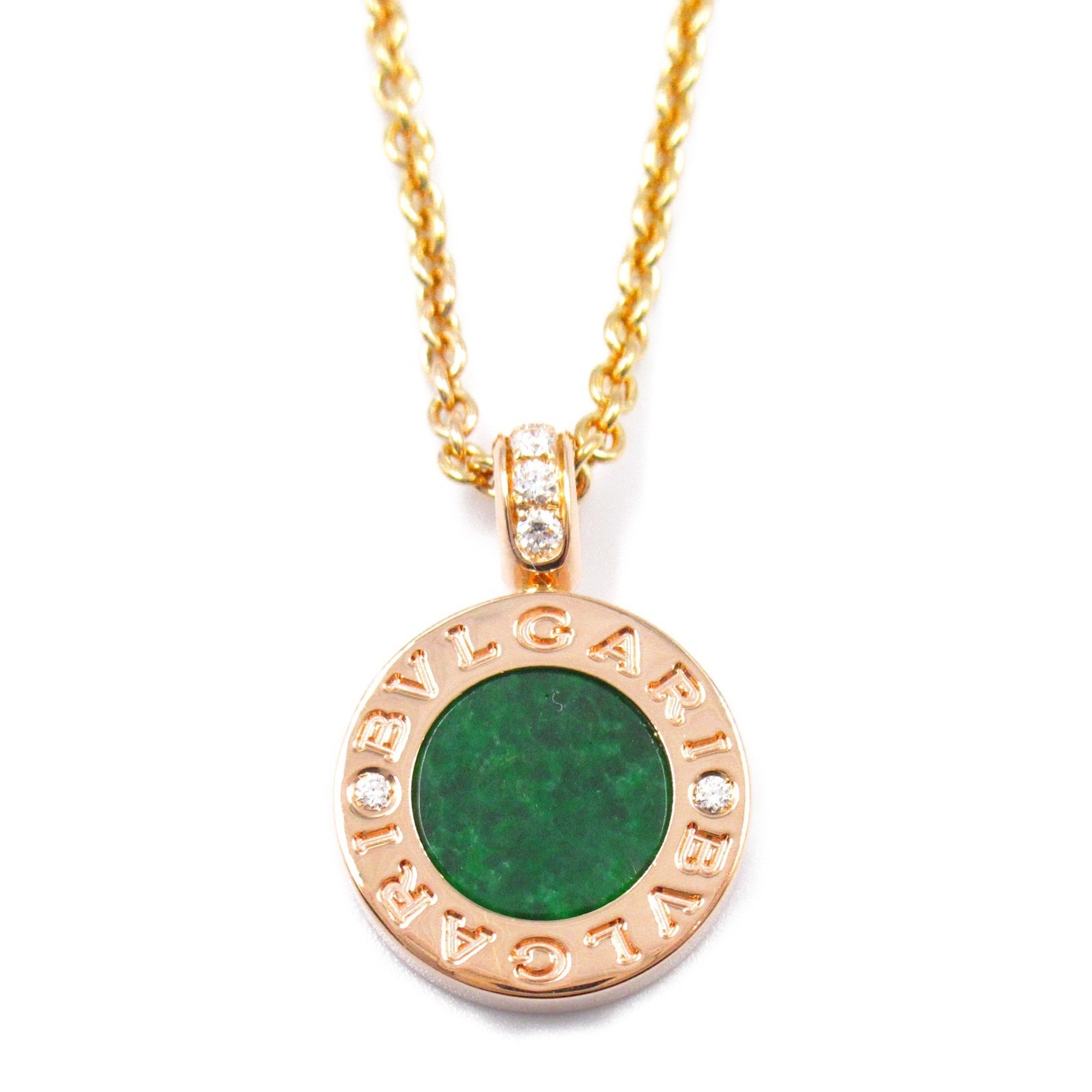 BVLGARI Green Jade Necklace K18PG (Pink Gold) Diamond Ladies Clear 350681