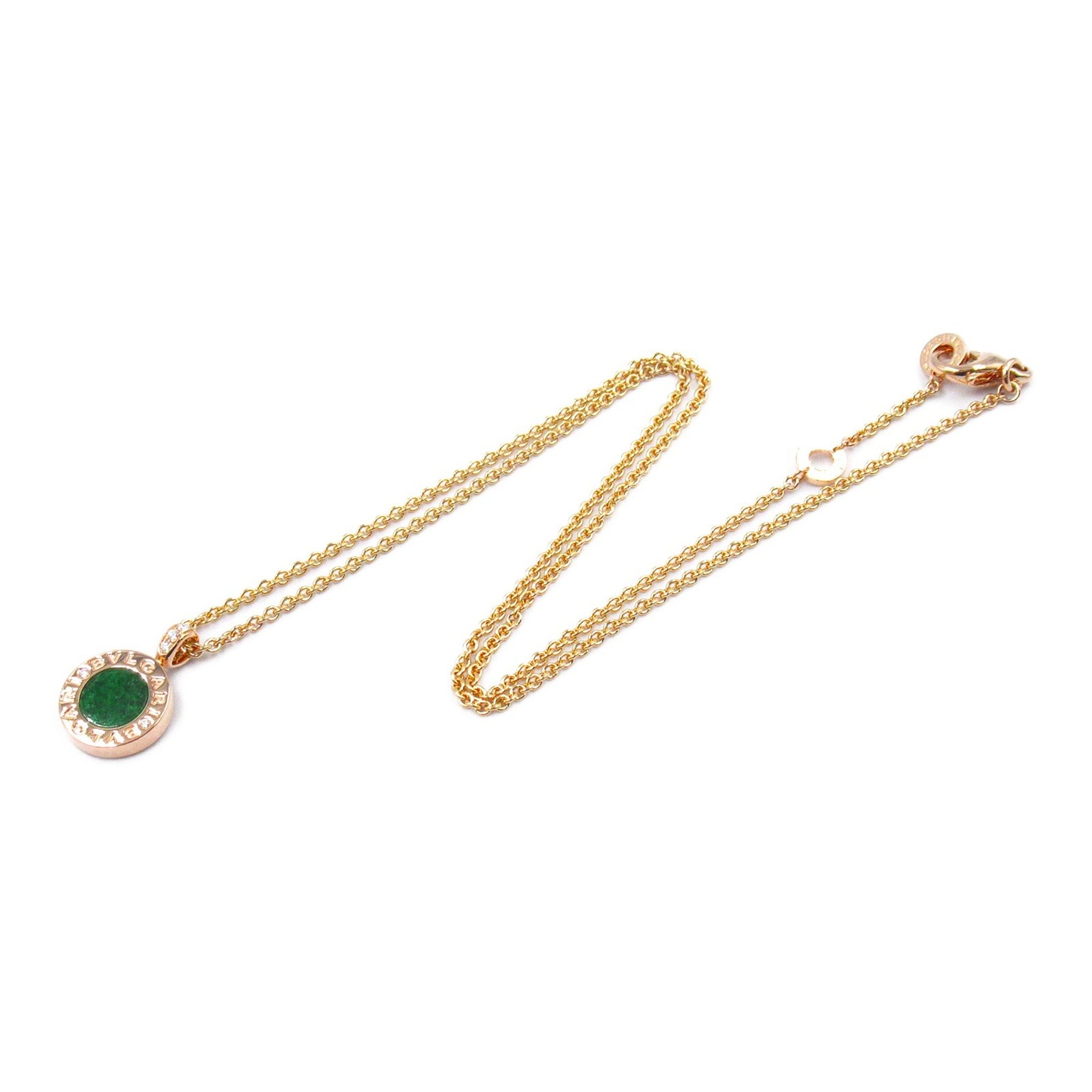 BVLGARI Green Jade Necklace K18PG (Pink Gold) Diamond Ladies Clear 350681