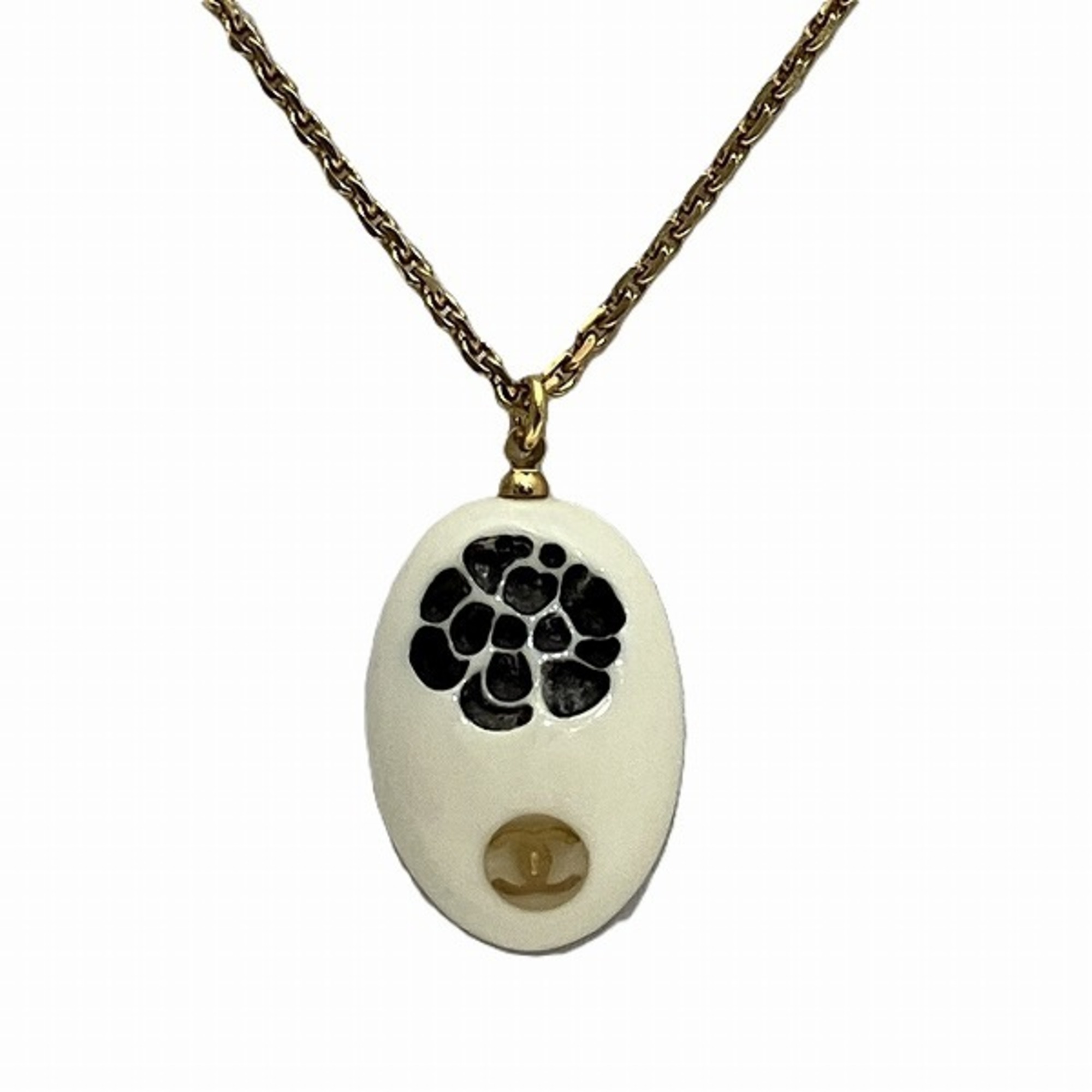 CHANEL 02P Camellia White Stone Accessory Necklace for Women