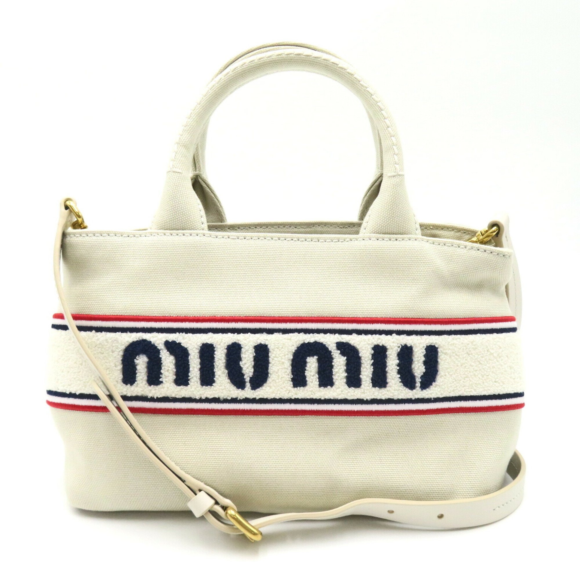 Miu Miu Miu 2way Tote Bag Canvas Women's White Off-White 5BA2532F68F0354