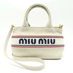 Miu Miu Miu 2way Tote Bag Canvas Women's White Off-White 5BA2532F68F0354