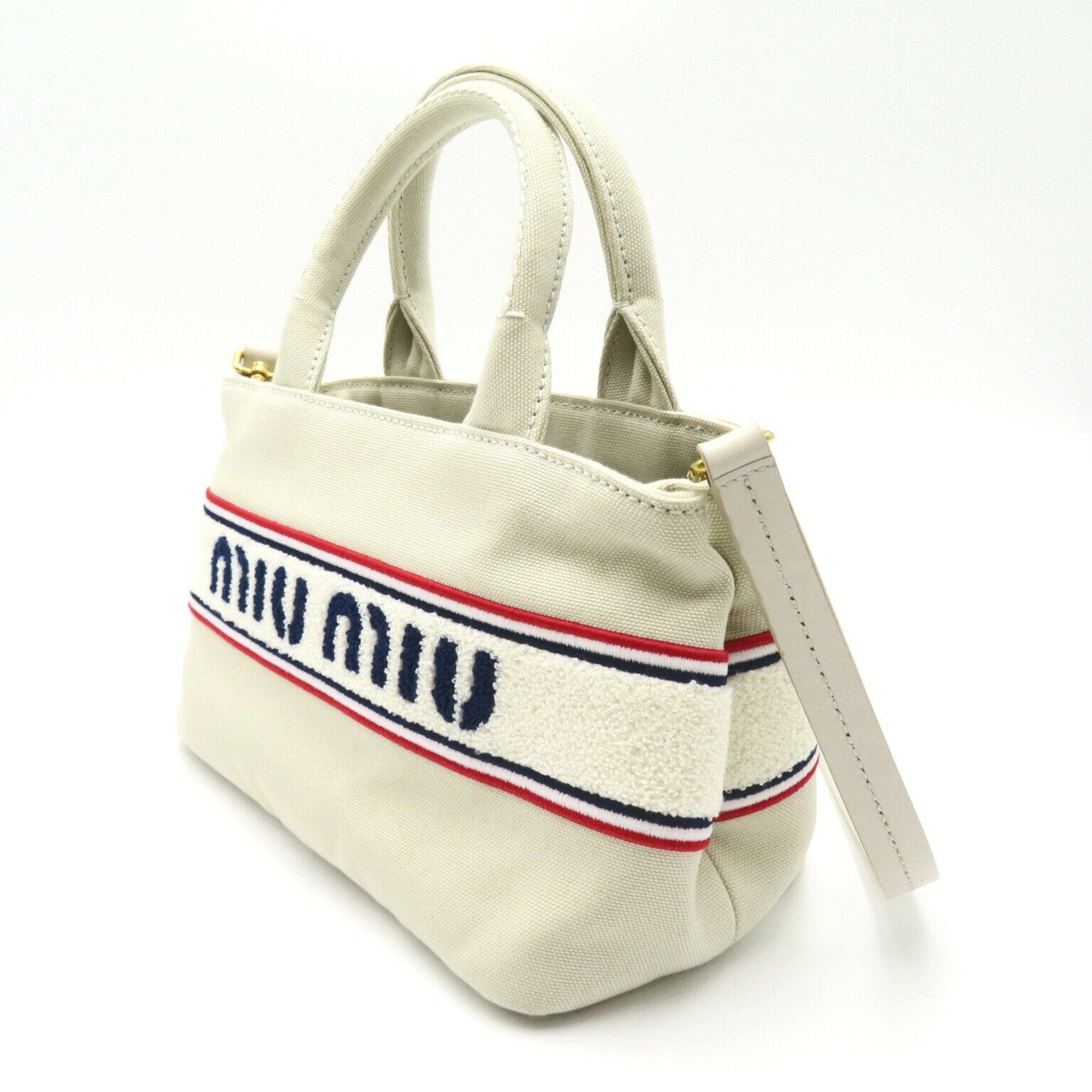 Miu Miu Miu 2way Tote Bag Canvas Women's White Off-White 5BA2532F68F0354