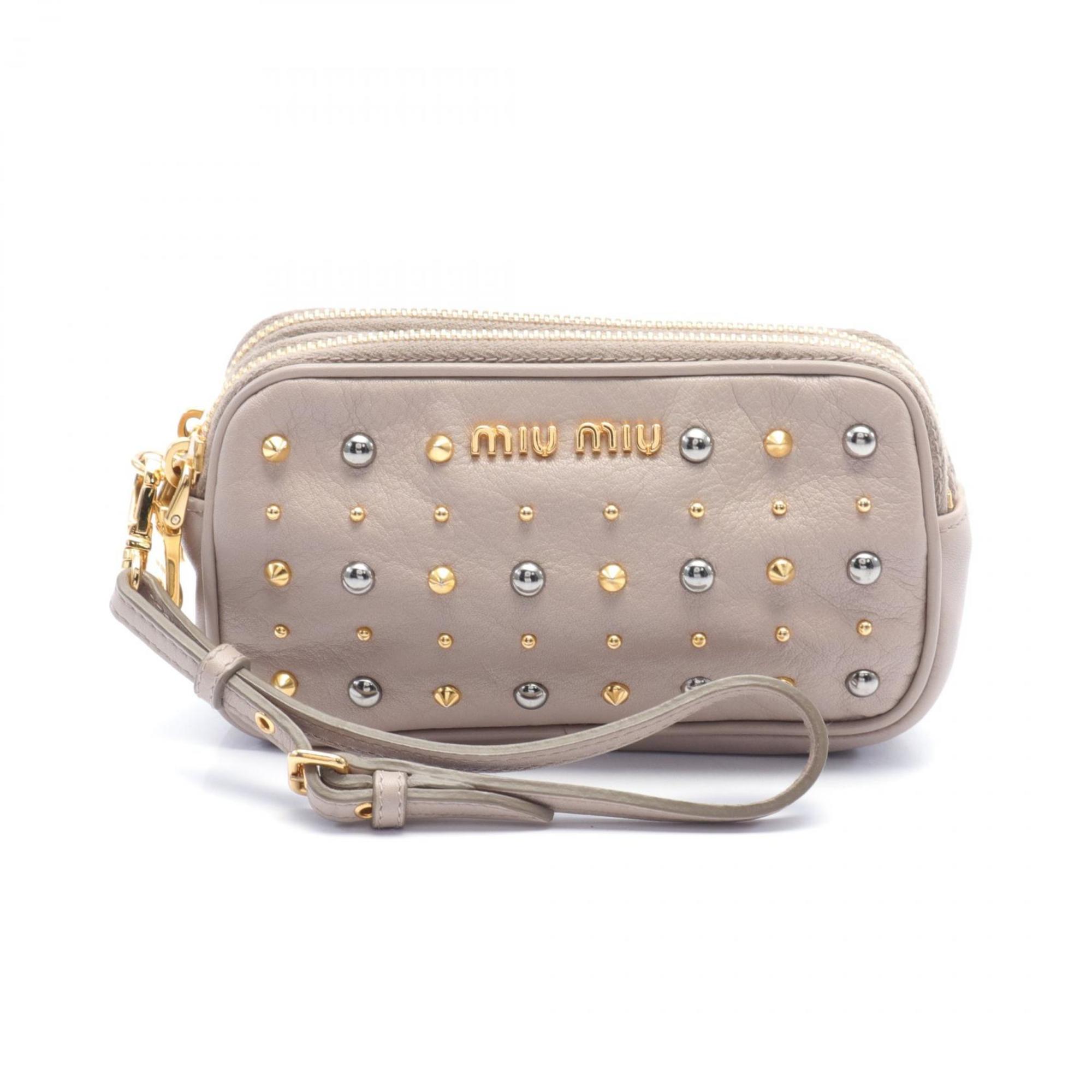 Miu Miu Miu Pouch Bag Leather Women's Beige