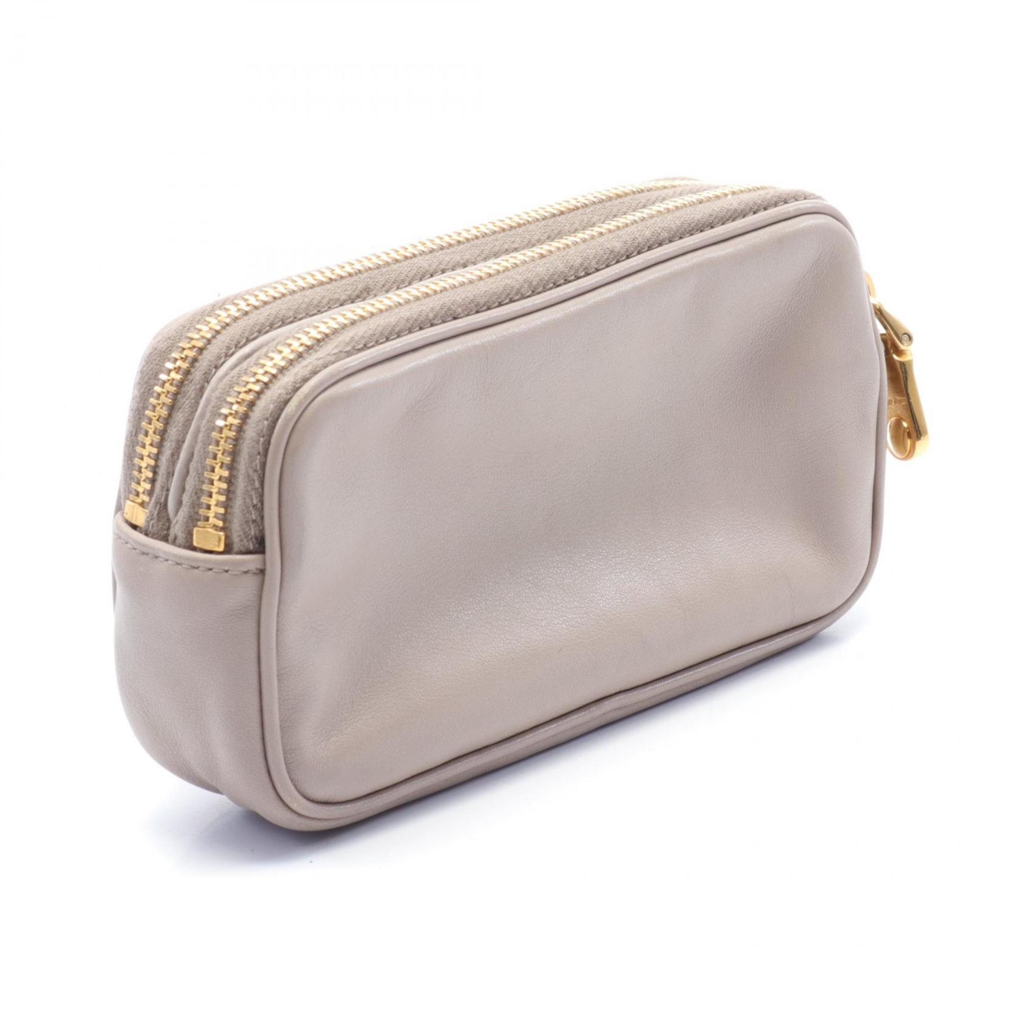 Miu Miu Miu Pouch Bag Leather Women's Beige