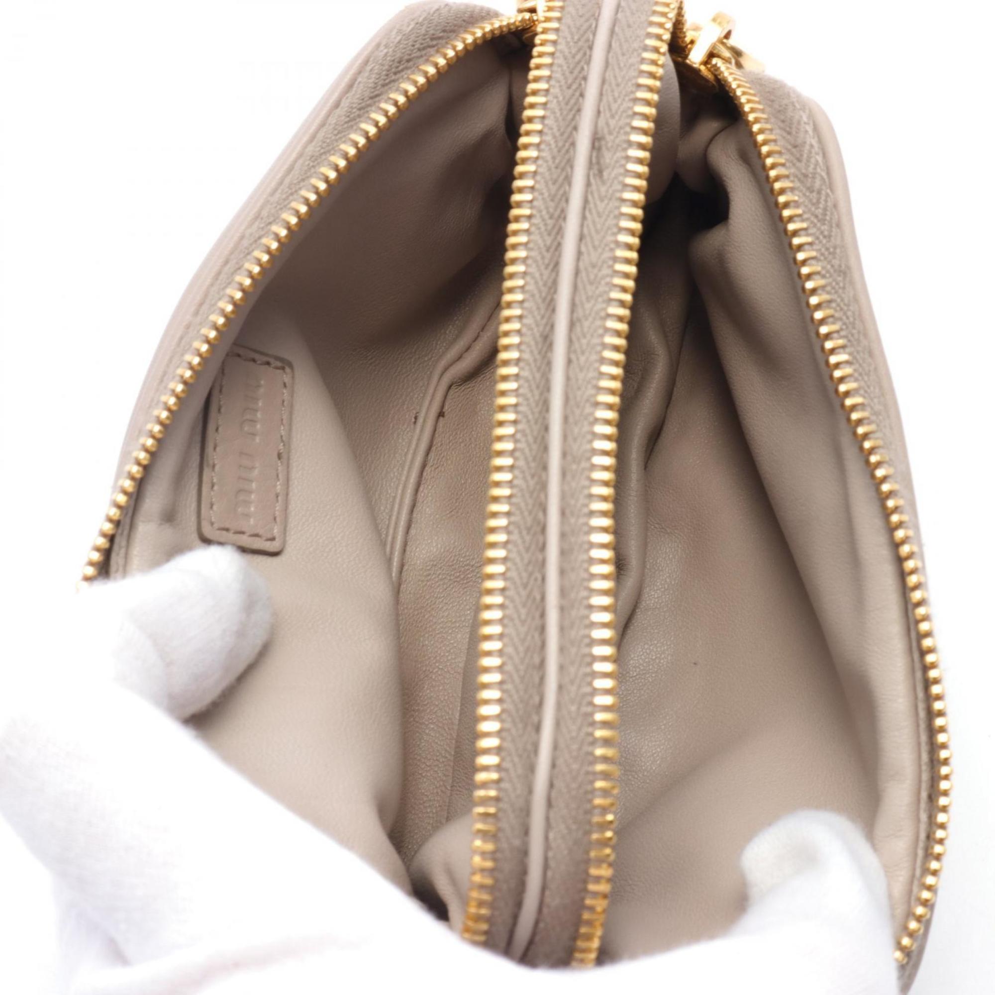 Miu Miu Miu Pouch Bag Leather Women's Beige