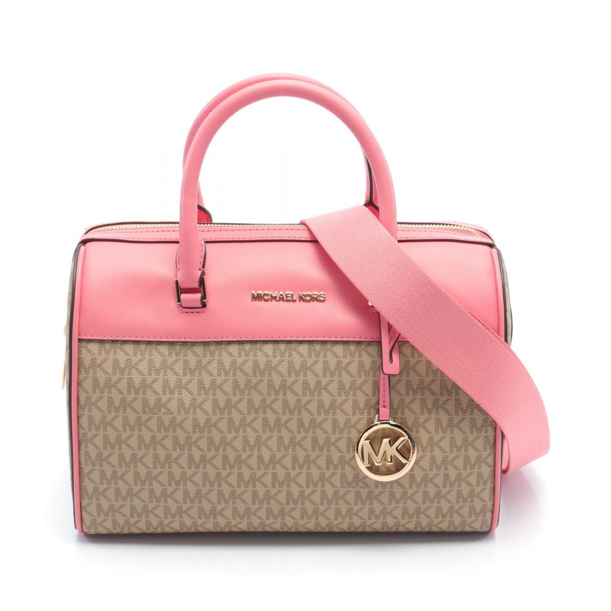 Michael Kors Jet Set Handbag, Coated Canvas Leather, Women's, Beige, Pink, 35S3GTFU2B