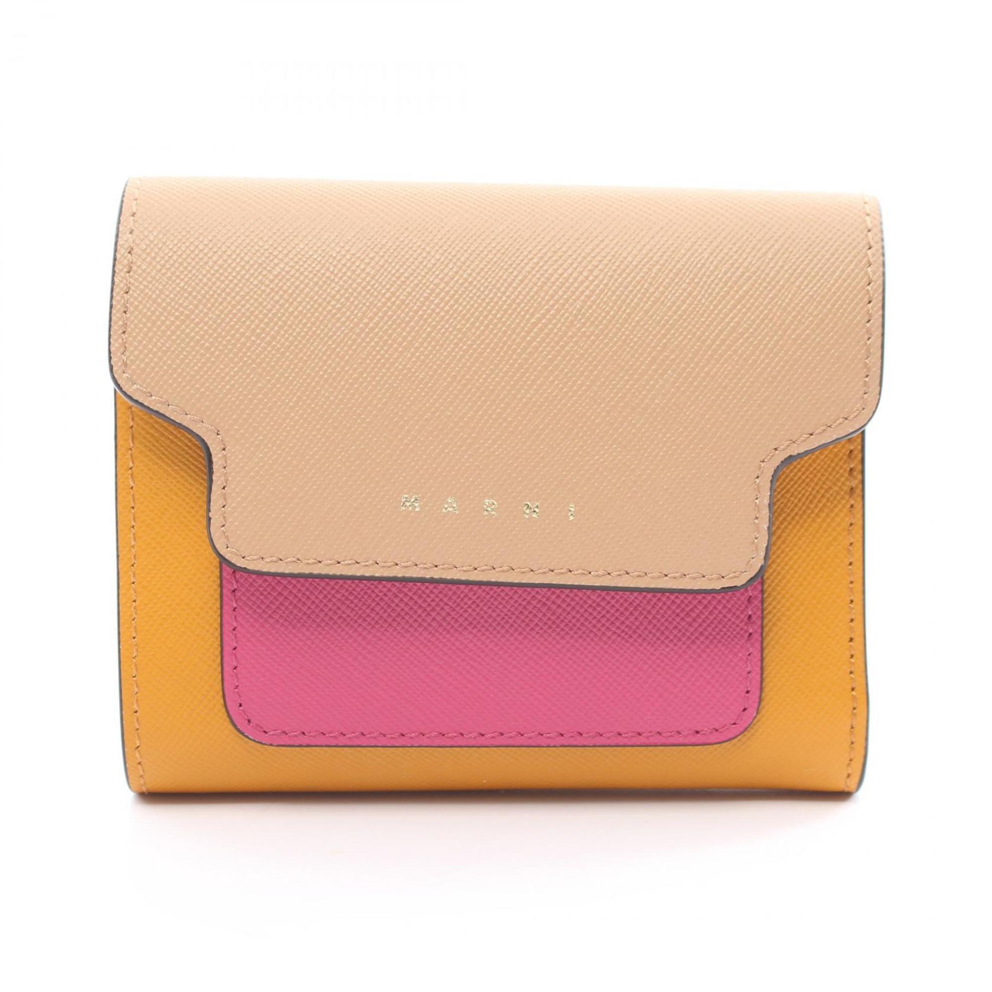 MARNI TRIFOLD WALLET Tri-fold wallet Leather Women's Beige Yellow Multicolor PFMO0052U8LV520Z647M