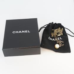 Chanel Necklace Coco Mark Fake Pearl GP Plated Champagne Gold Black 14C Women's