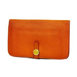 Hermes Long Wallet Dogon GM □D Engraved Togo Orange Men's Women's