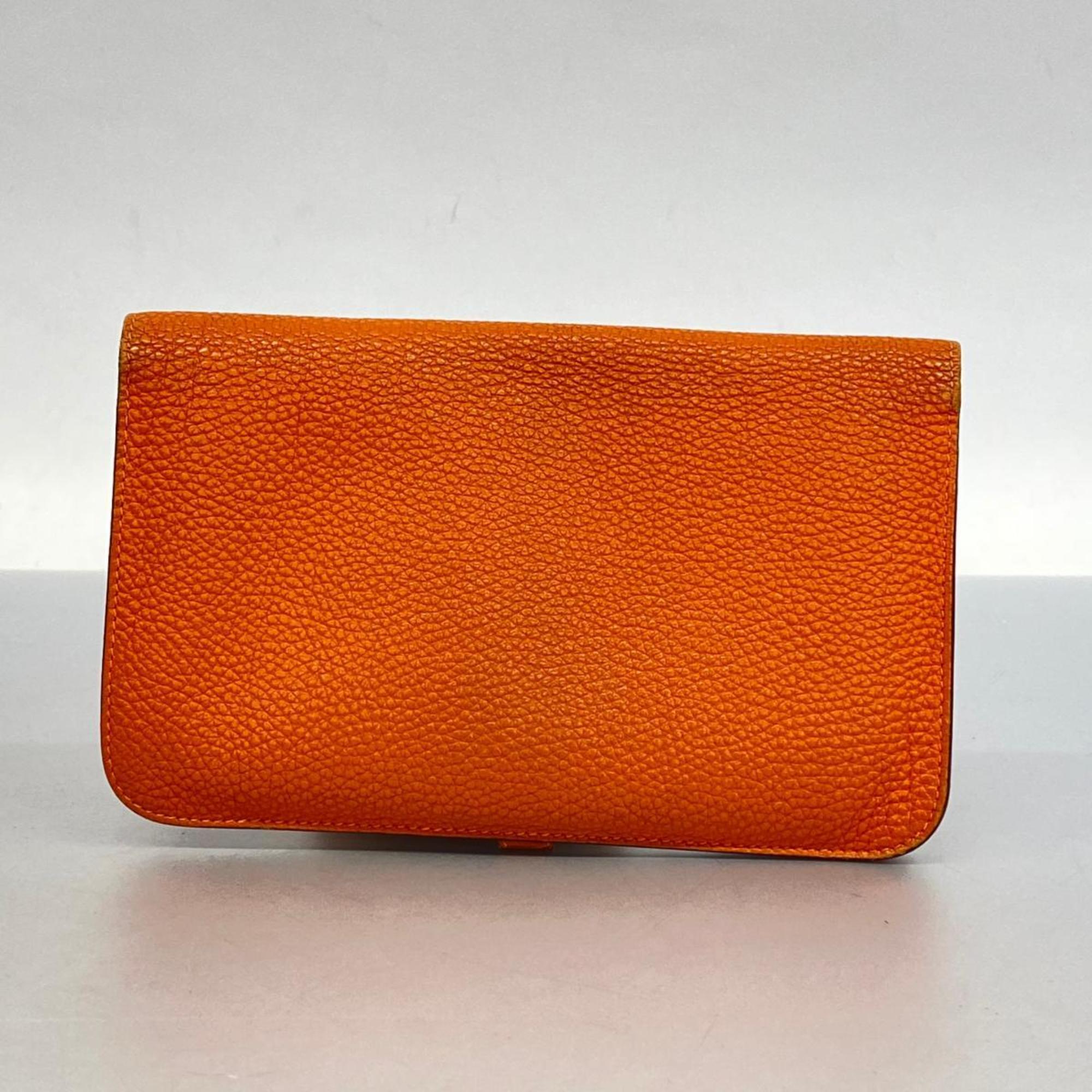 Hermes Long Wallet Dogon GM □D Engraved Togo Orange Men's Women's