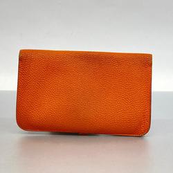 Hermes Long Wallet Dogon GM □D Engraved Togo Orange Men's Women's