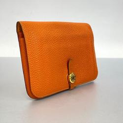 Hermes Long Wallet Dogon GM □D Engraved Togo Orange Men's Women's