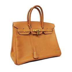 Hermes handbag Birkin 35 □D stamped Cushvel natural sable ladies