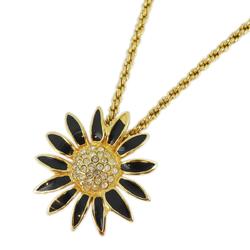 Christian Dior Necklace Flower Motif Rhinestone GP Plated Gold Black Women's