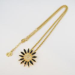 Christian Dior Necklace Flower Motif Rhinestone GP Plated Gold Black Women's