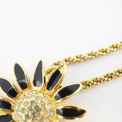 Christian Dior Necklace Flower Motif Rhinestone GP Plated Gold Black Women's