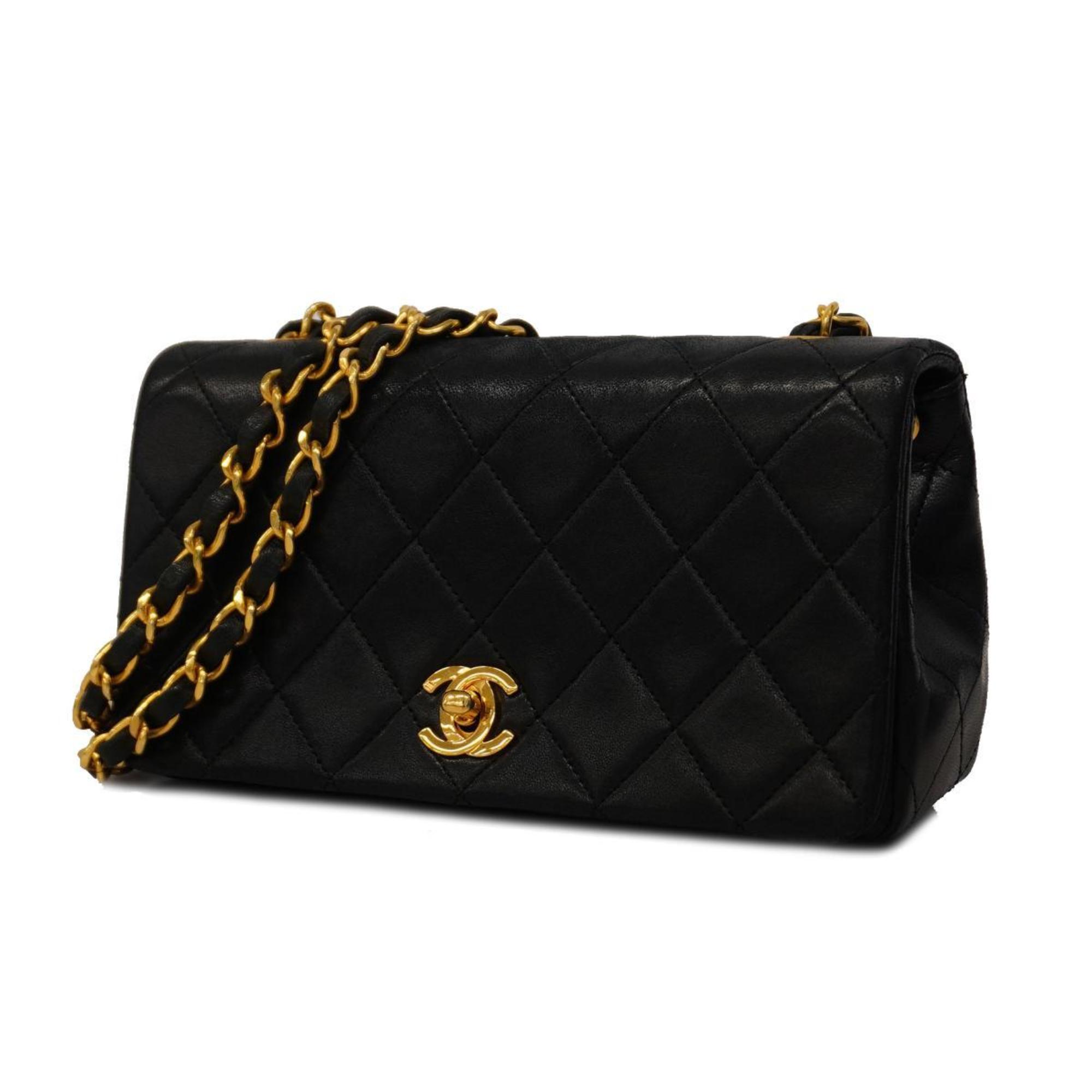 Chanel Shoulder Bag Matelasse Chain Lambskin Black Women's