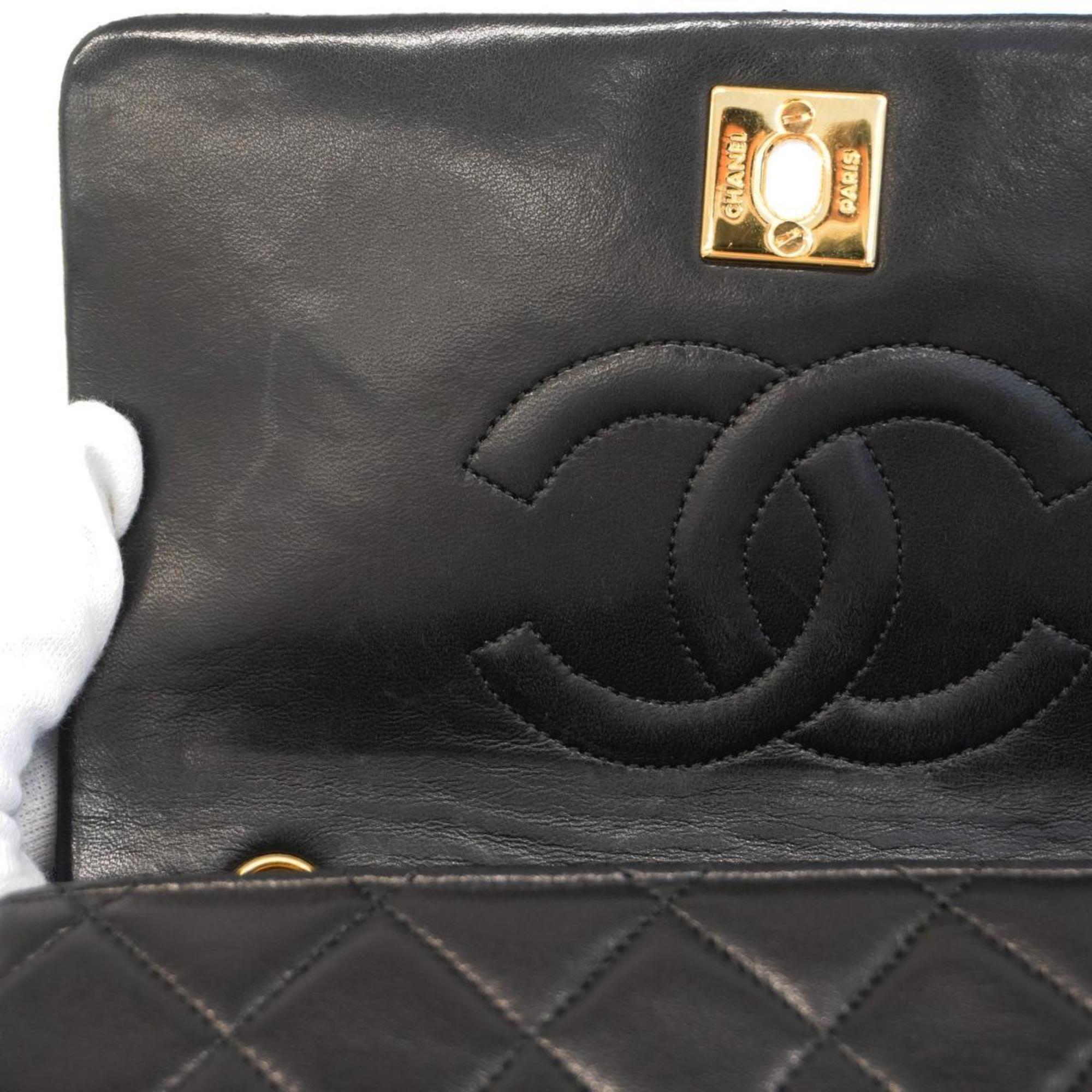 Chanel Shoulder Bag Matelasse Chain Lambskin Black Women's