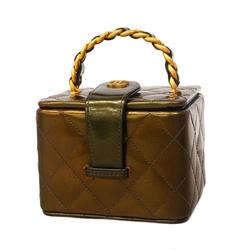 Chanel Vanity Bag Matelasse Patent Leather Khaki Men's Women's