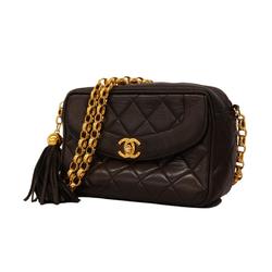 Chanel Shoulder Bag with Matelasse Bag, Lambskin, Black, Women's