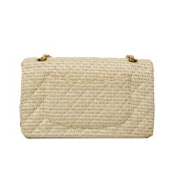 Chanel Shoulder Bag Matelasse W Flap Chain Tweed White Champagne Women's