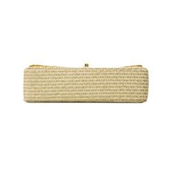 Chanel Shoulder Bag Matelasse W Flap Chain Tweed White Champagne Women's