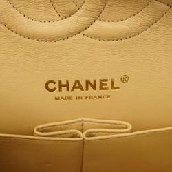 Chanel Shoulder Bag Matelasse W Flap Chain Tweed White Champagne Women's