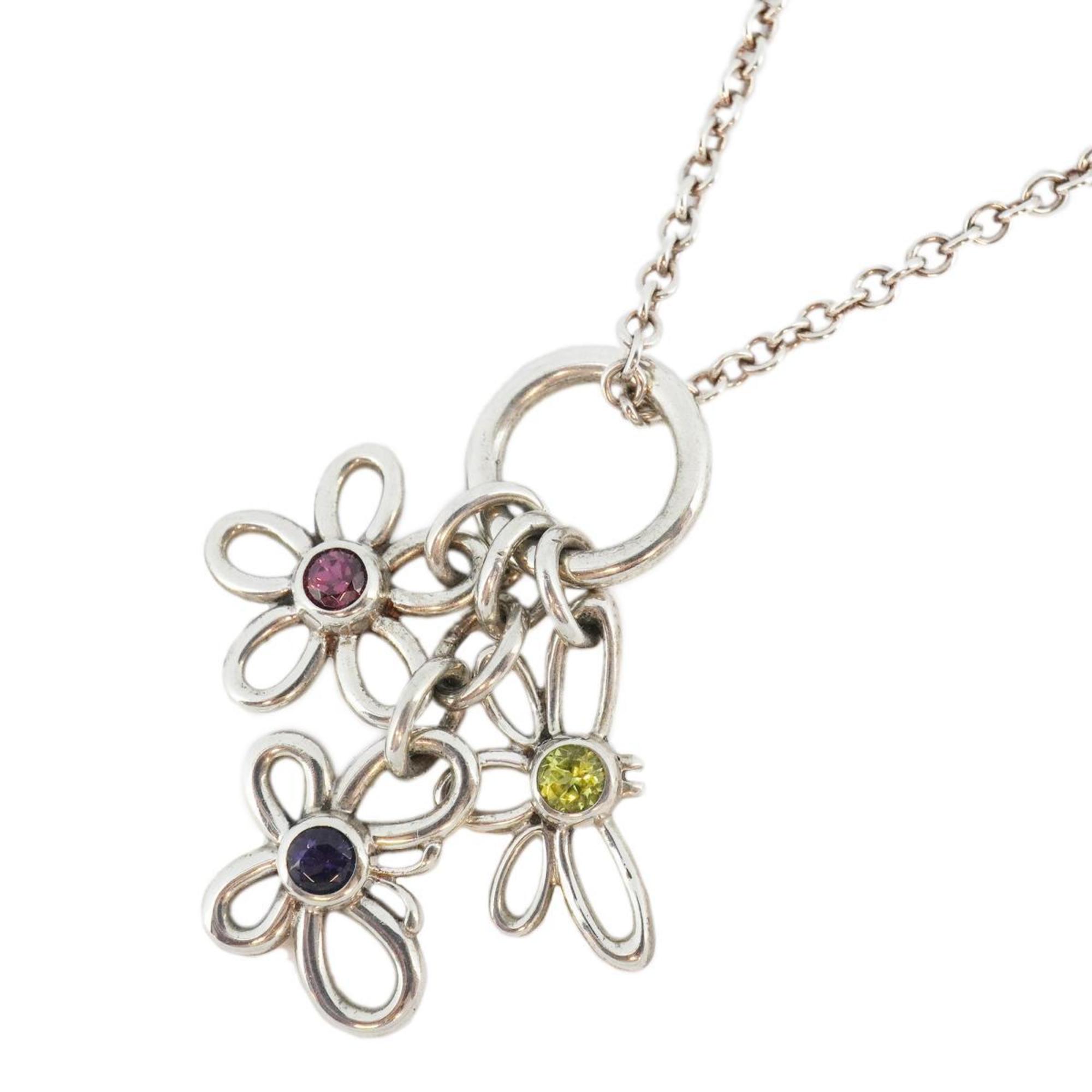 Tiffany Necklace Flower Motif Color Stone 925 Silver Blue Pink Yellow Women's