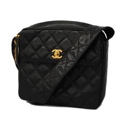 Chanel Shoulder Bag Matelasse Caviar Skin Black Women's