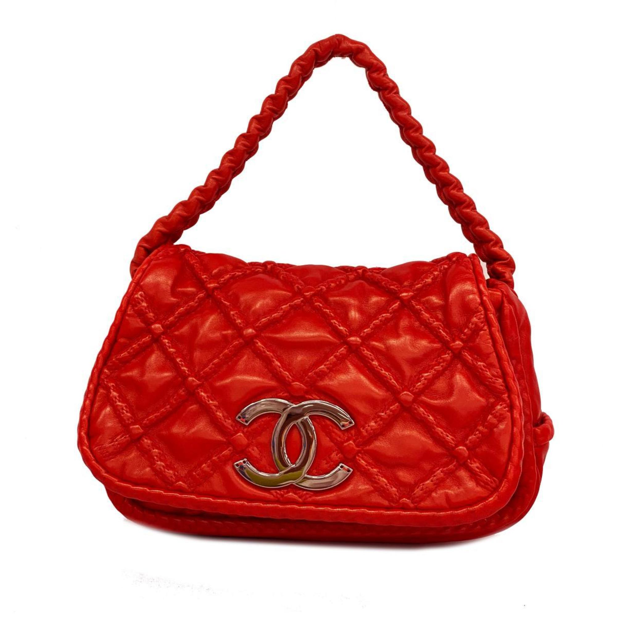 chanel shoulder bag leather red ladies