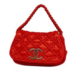 chanel shoulder bag leather red ladies