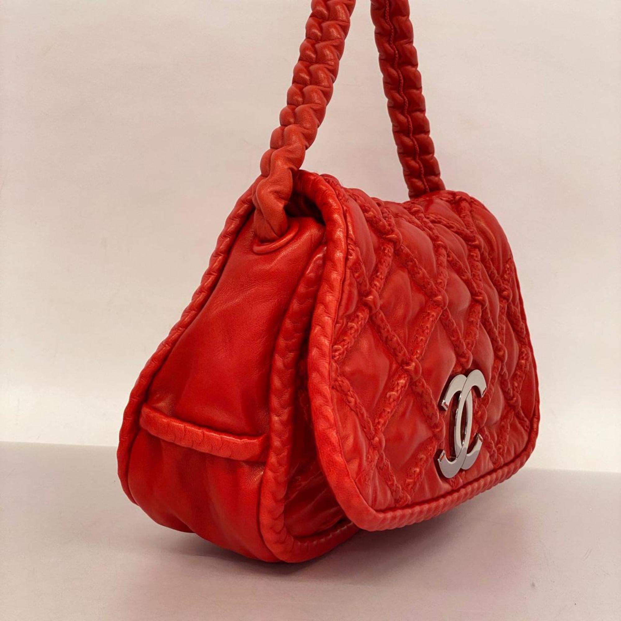 chanel shoulder bag leather red ladies