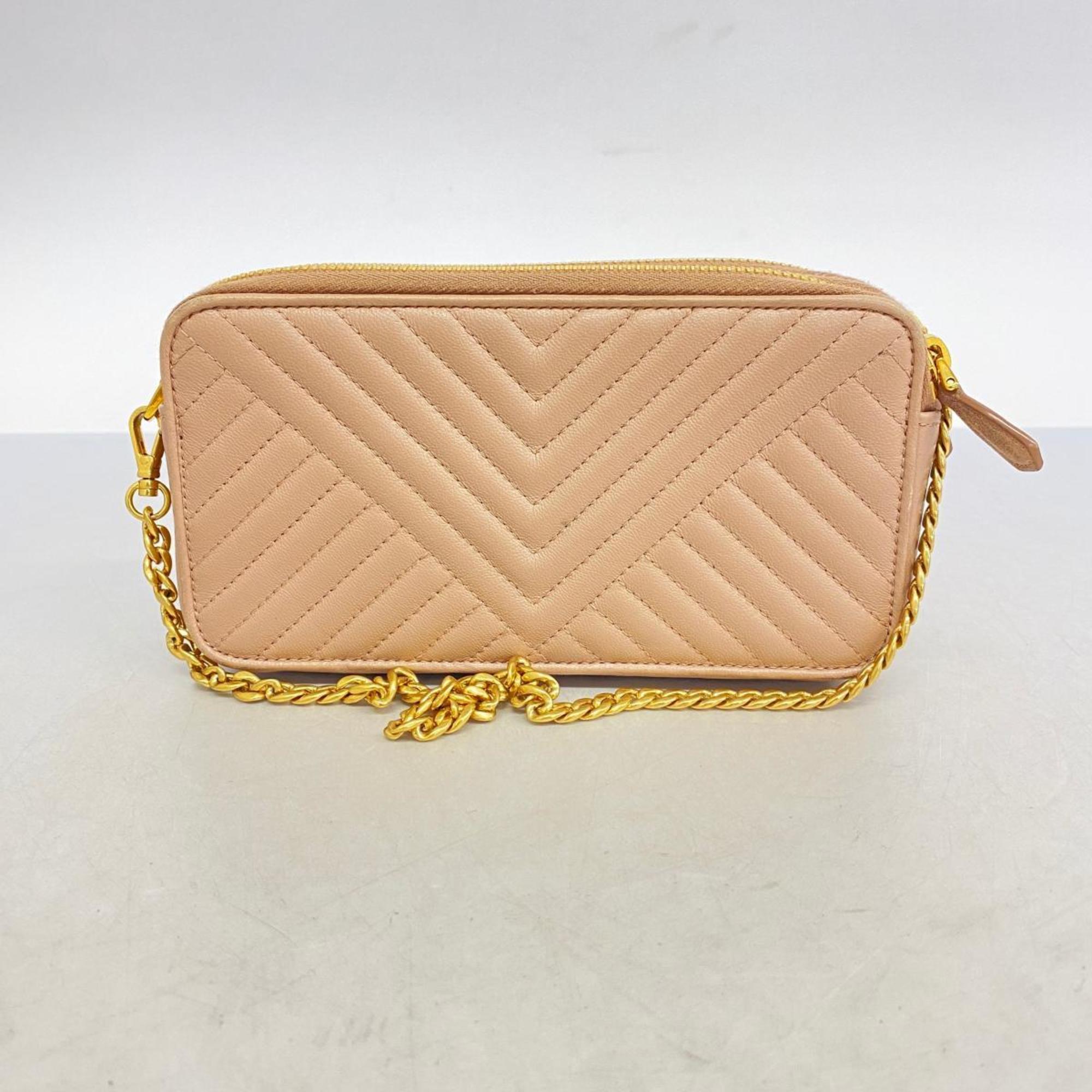 Prada Shoulder Wallet Leather Pink Beige Women's