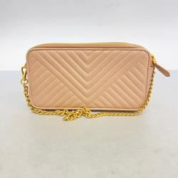 Prada Shoulder Wallet Leather Pink Beige Women's