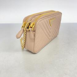 Prada Shoulder Wallet Leather Pink Beige Women's