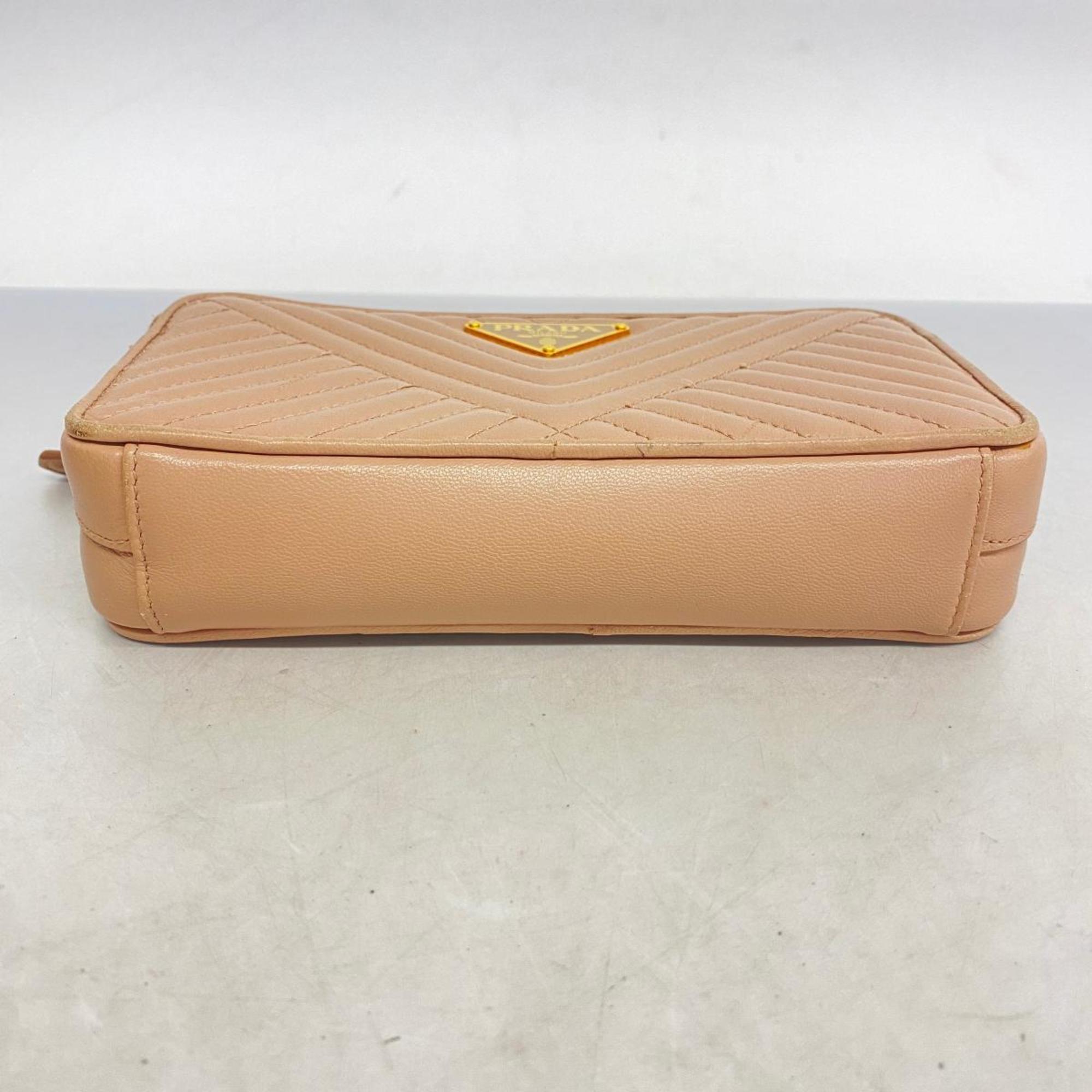 Prada Shoulder Wallet Leather Pink Beige Women's