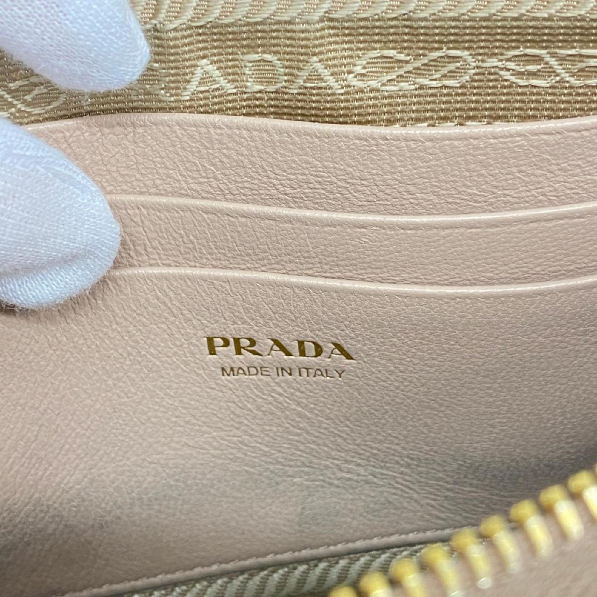 Prada Shoulder Wallet Leather Pink Beige Women's