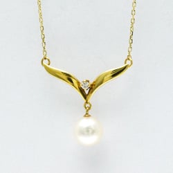 Mikimoto Pearl Diamond Necklace Yellow Gold (18K) Diamond,Pearl Men,Women Fashion Pendant Necklace (Gold)