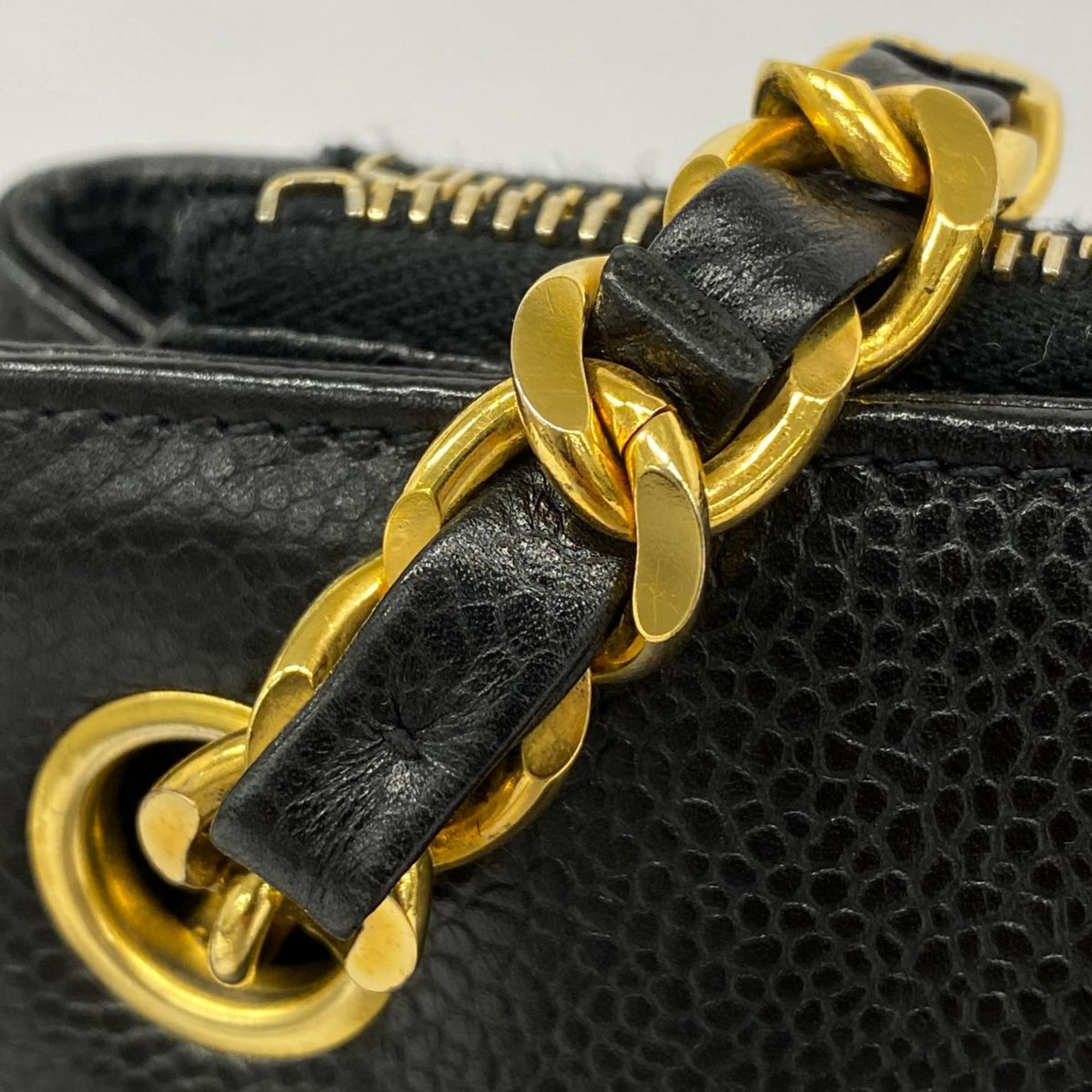 Chanel Shoulder Bag Chain Caviar Skin Black Women's