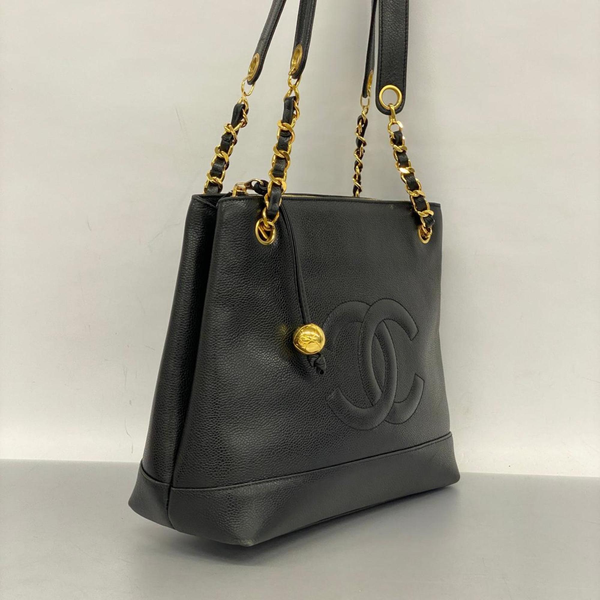 Chanel Shoulder Bag Chain Caviar Skin Black Women's