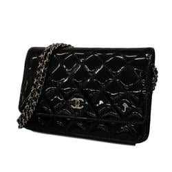 Chanel Shoulder Wallet Matelasse Chain Patent Leather Black Women's