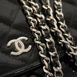 Chanel Shoulder Wallet Matelasse Chain Patent Leather Black Women's