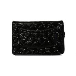 Chanel Shoulder Wallet Matelasse Chain Patent Leather Black Women's