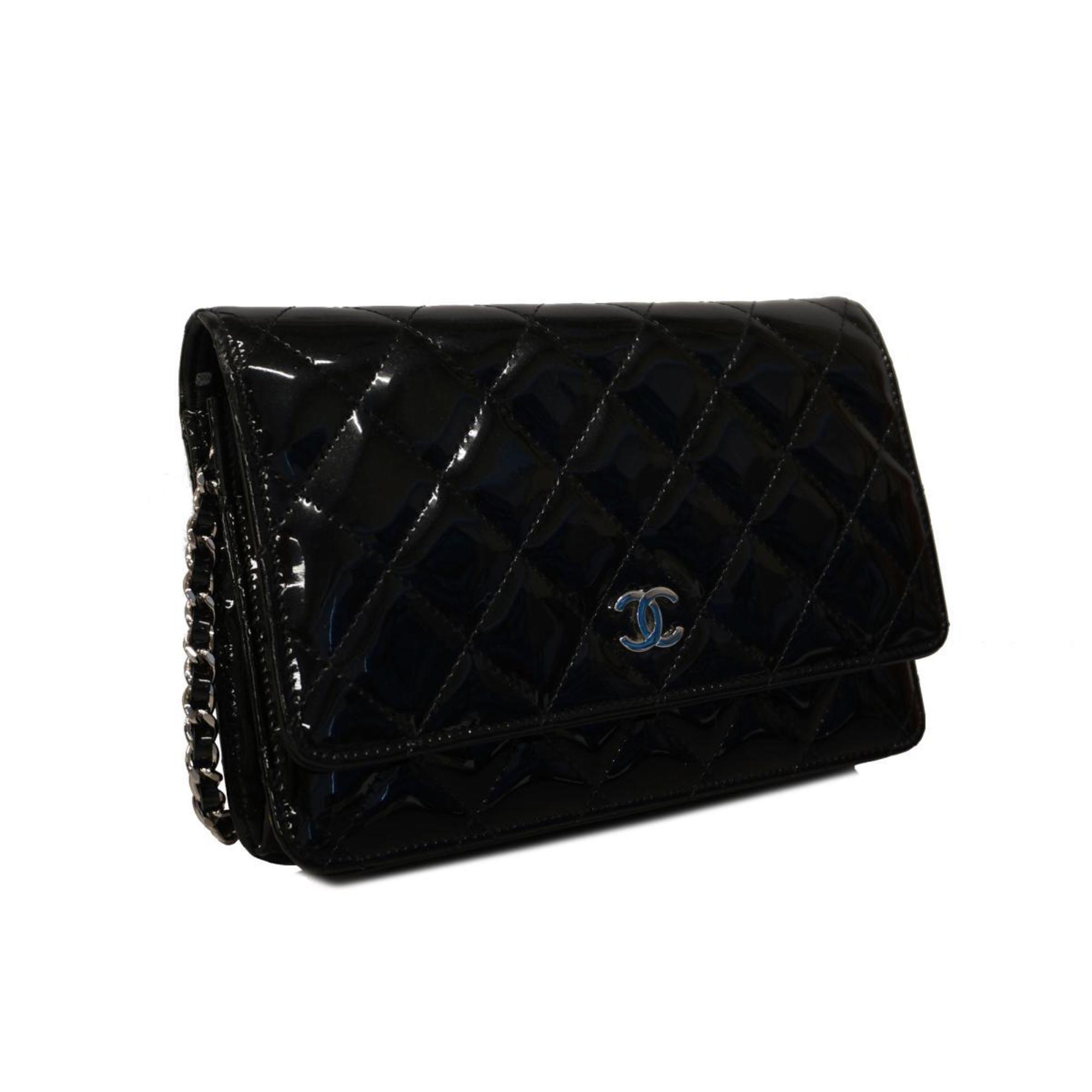 Chanel Shoulder Wallet Matelasse Chain Patent Leather Black Women's