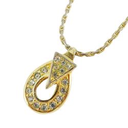 Christian Dior Necklace Oval Rhinestone GP Plated Gold Women's