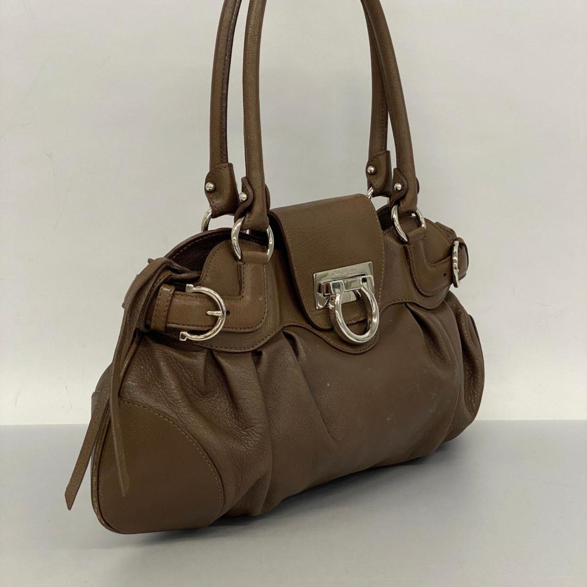 Salvatore Ferragamo Handbag Gancini Leather Brown Women's