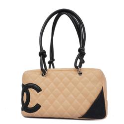 Chanel Shoulder Bag Cambon Lambskin Black Beige Women's