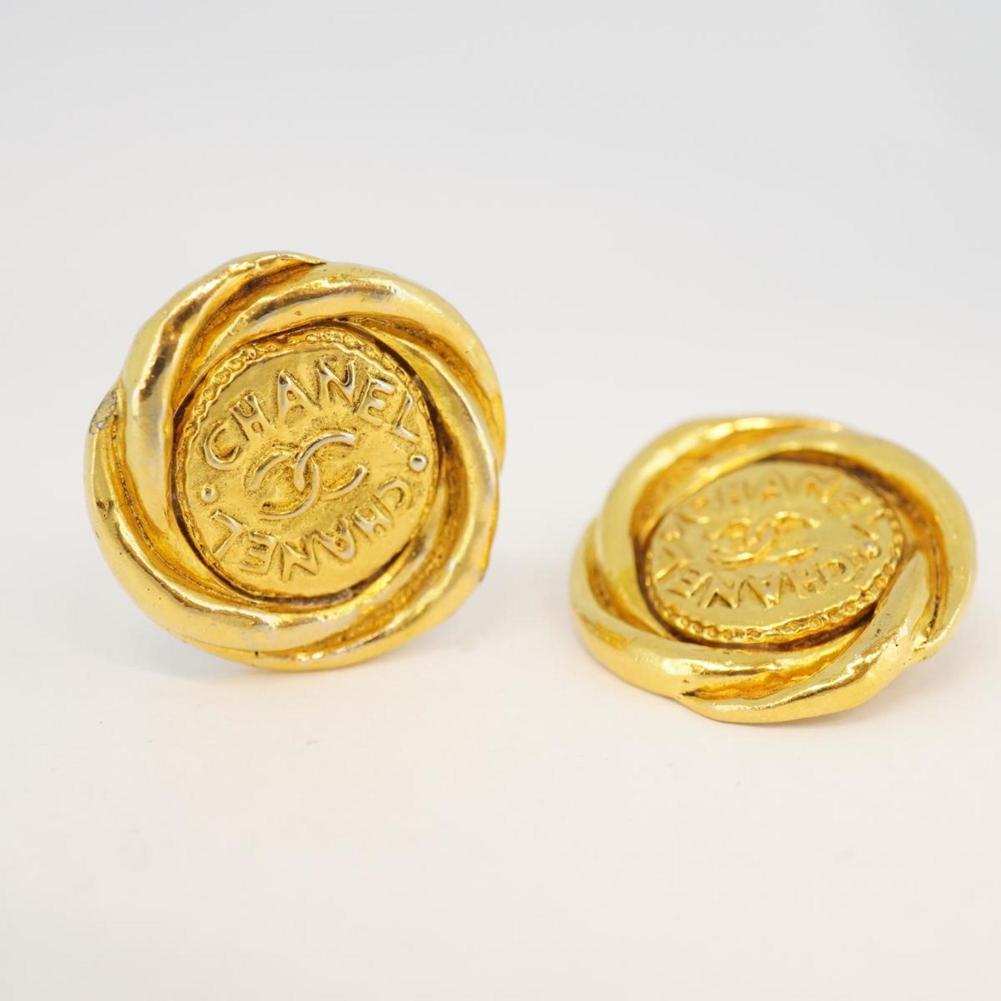 Chanel Earrings Coco Mark Circle GP Plated Gold Women's