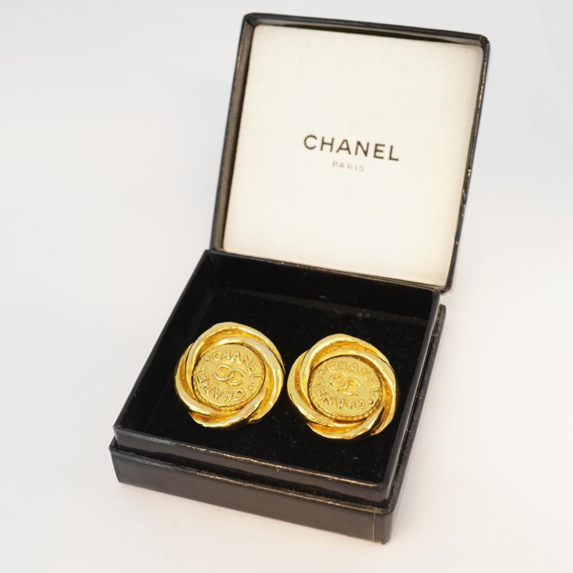 Chanel Earrings Coco Mark Circle GP Plated Gold Women's