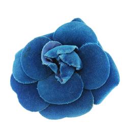 Chanel Brooch Camellia Metal Velvet Silver Blue Women's